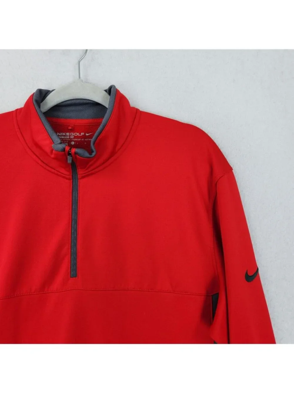Nike Sweater Mens Large Red Therma-FIT 1/4 Zip Fleece Mock Neck Golf Pullover